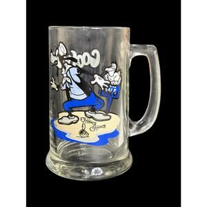 1970's Walt Disney Productions Mickey Mouse Club Goofy 5.5" Glass Stein Mug